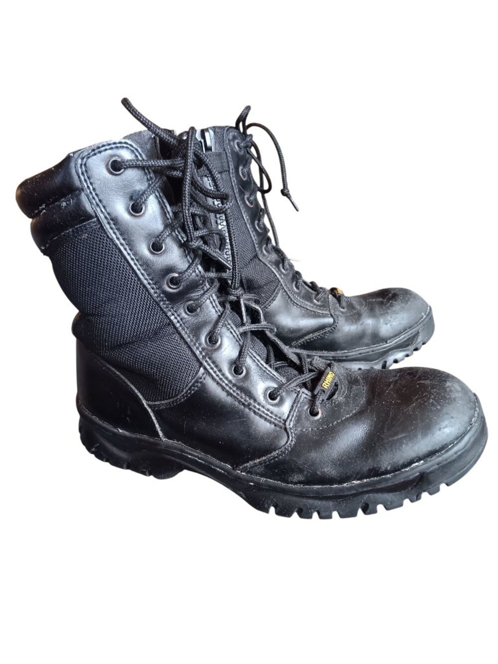 Tactical Combat Boots Mens 9.5 Black Leather Upper With Side Zipper & Lace-Up
